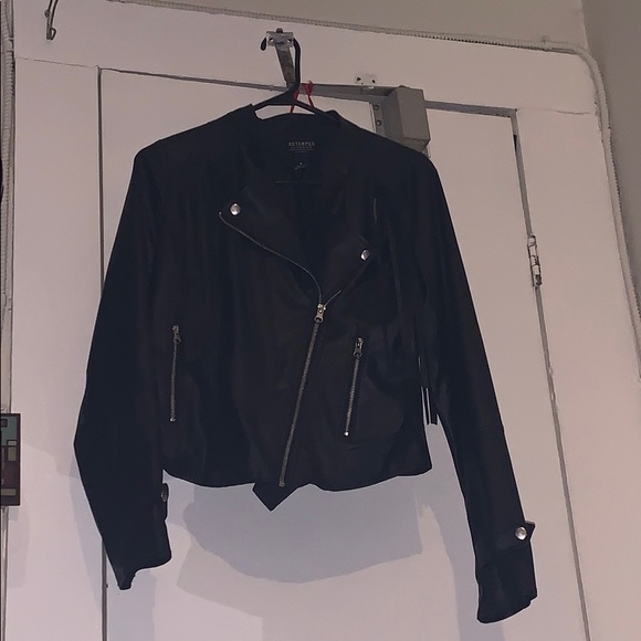 Black leather biker coat - Picture 1 of 1